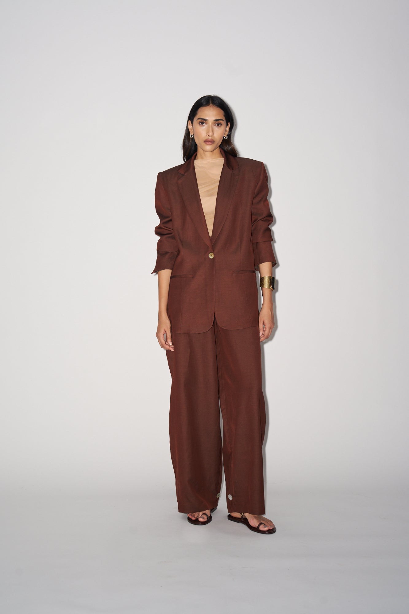 Brown structured linen blazer