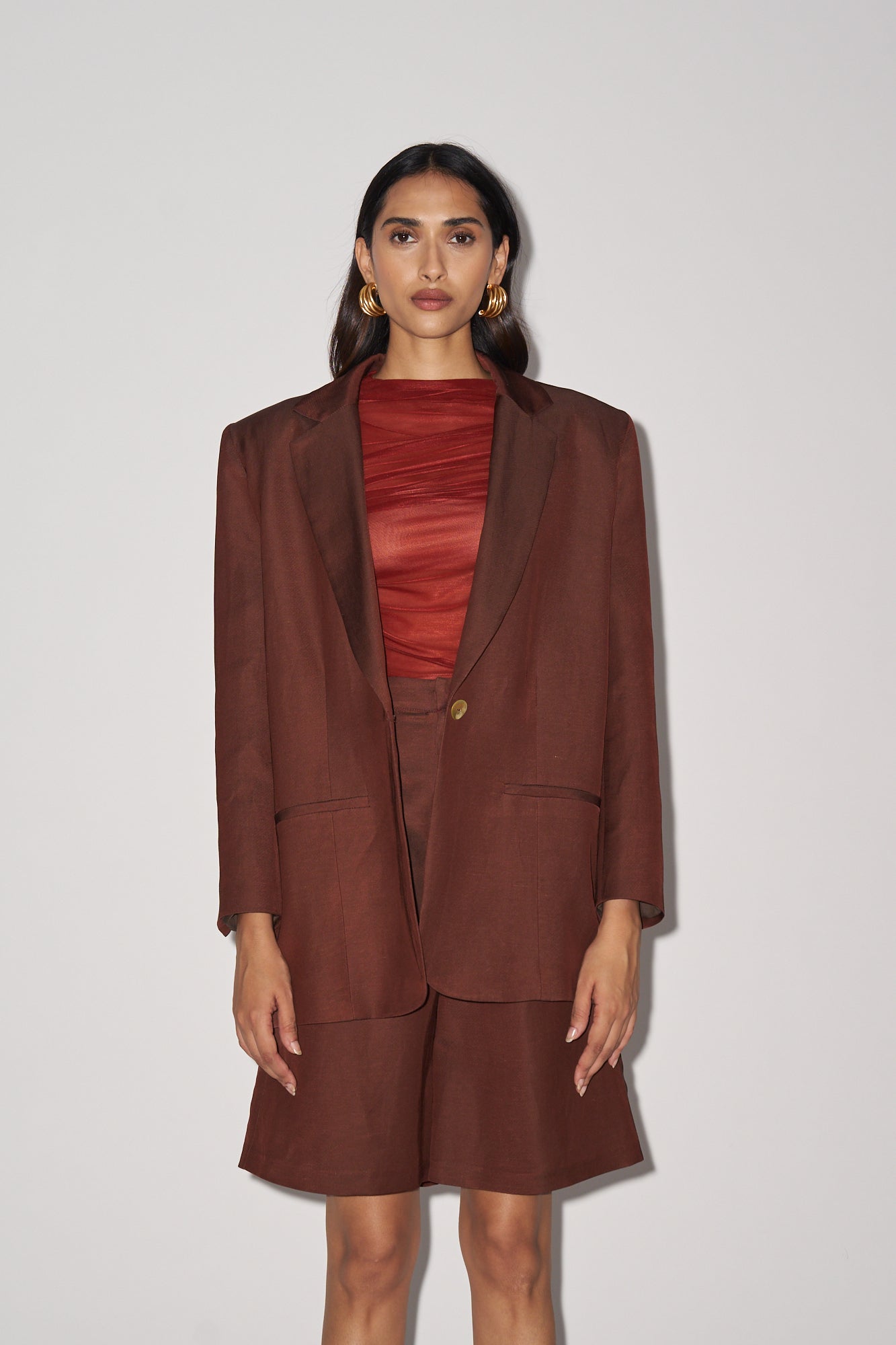 Brown structured linen blazer