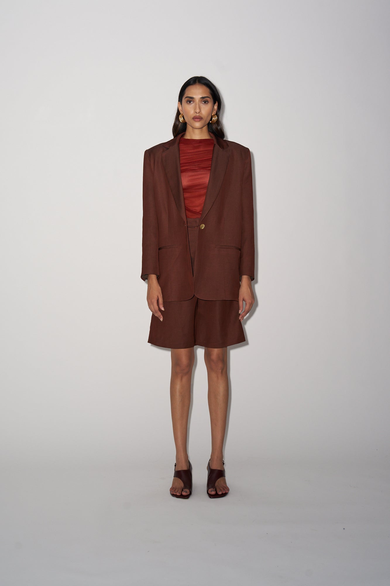 Brown structured linen blazer