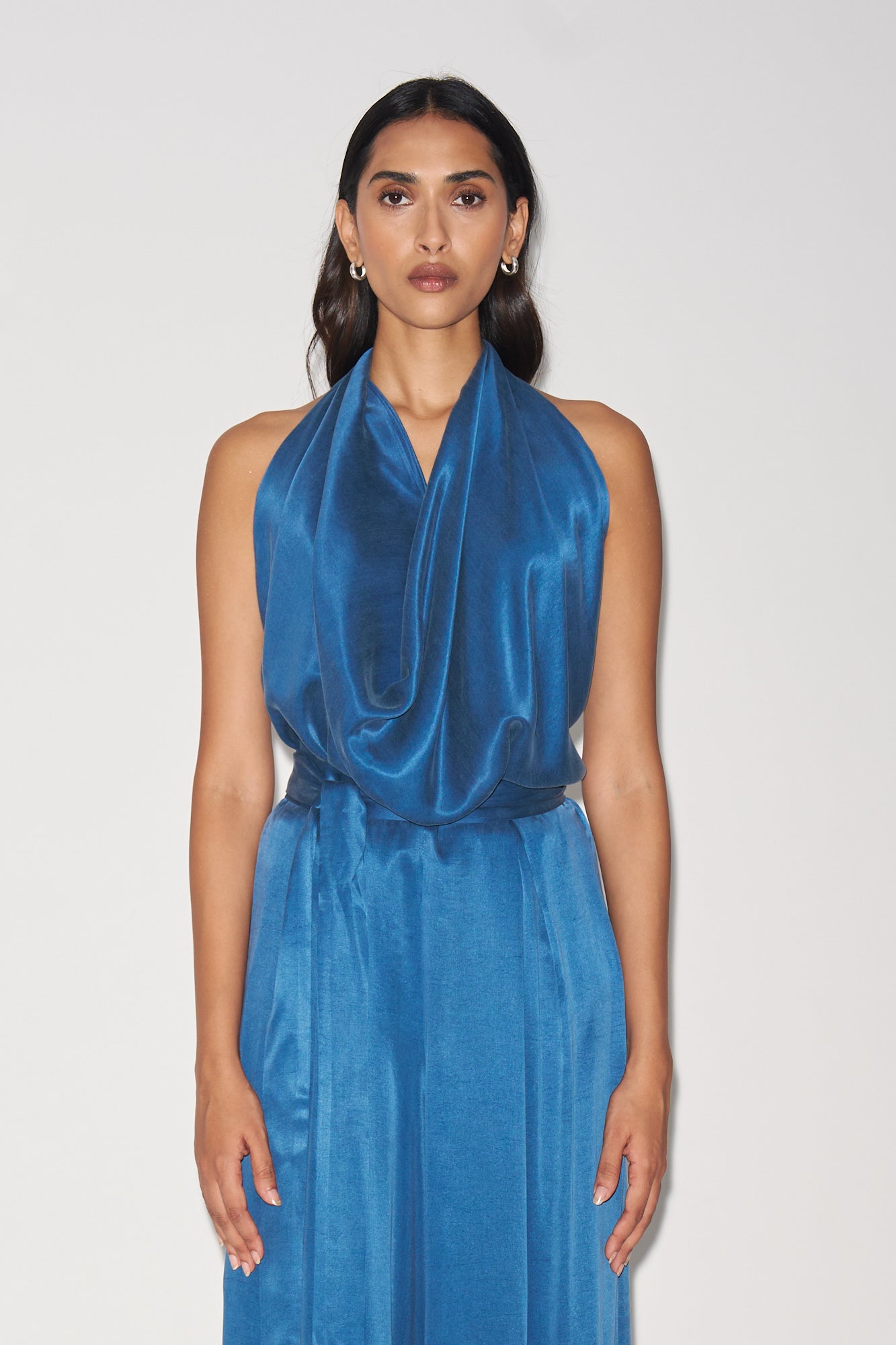 Blue cupro cowl top