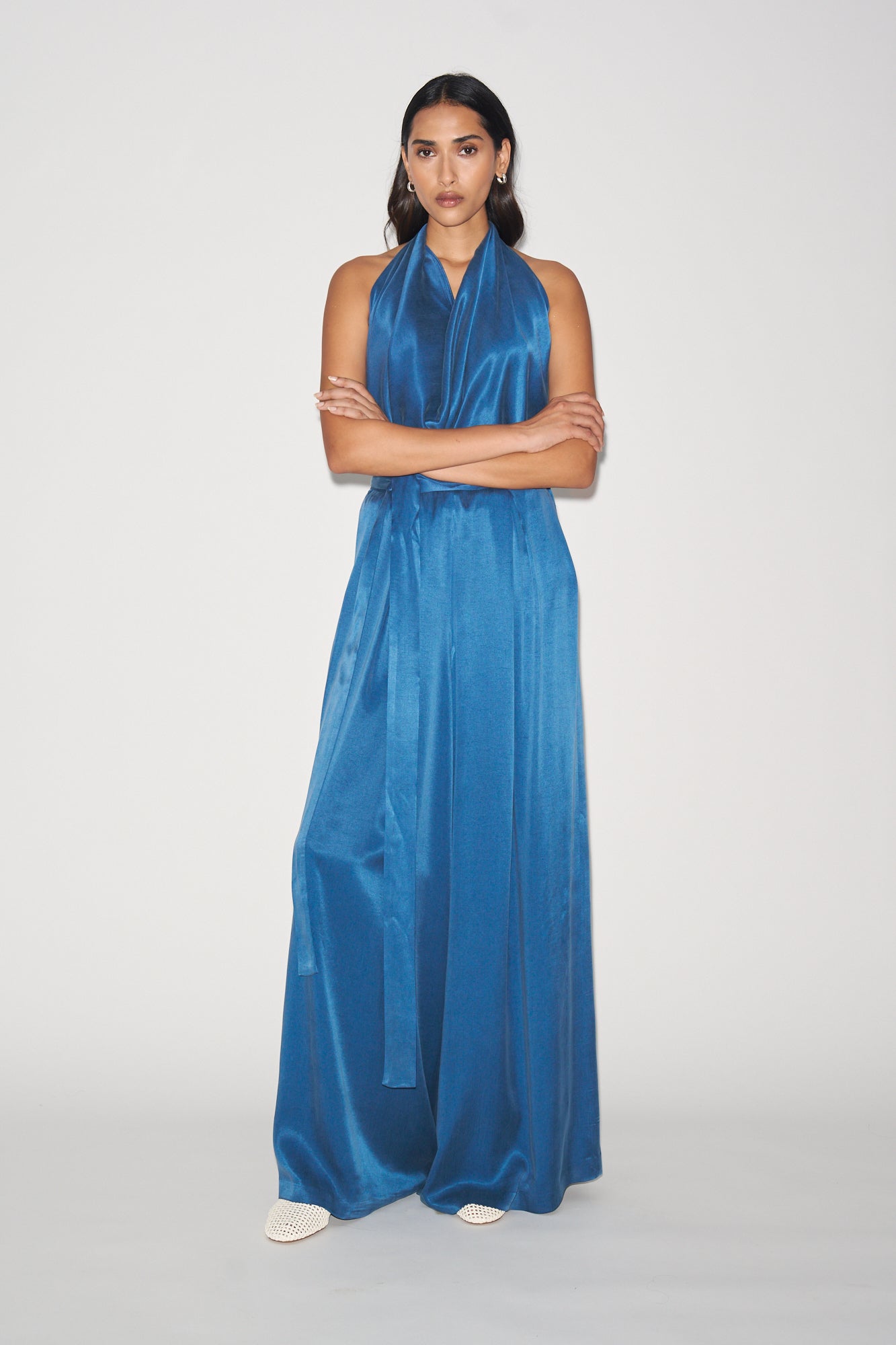 Blue cupro cowl top