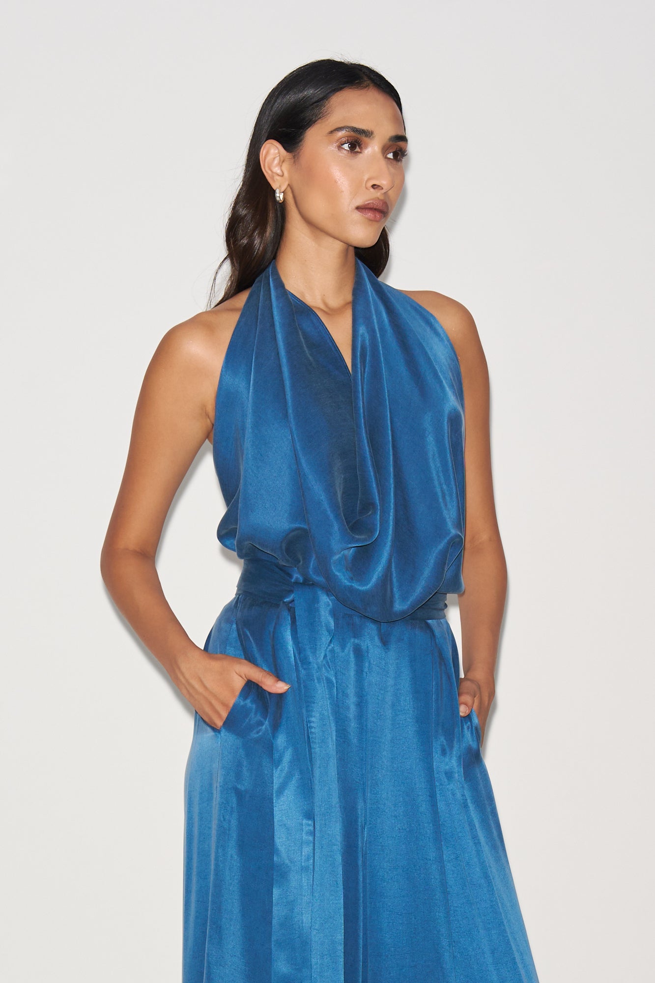 Blue cupro cowl top
