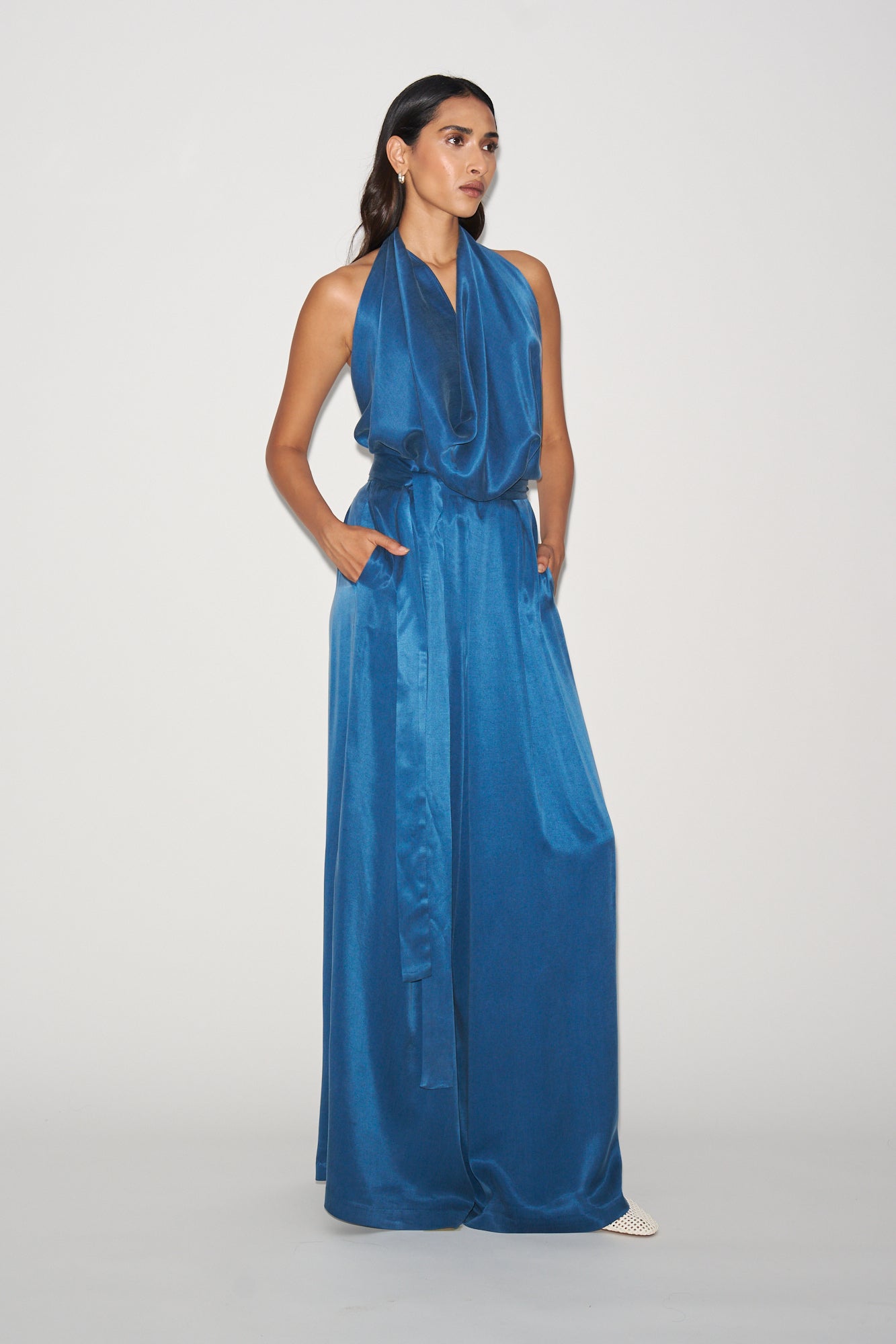 Blue cupro trousers