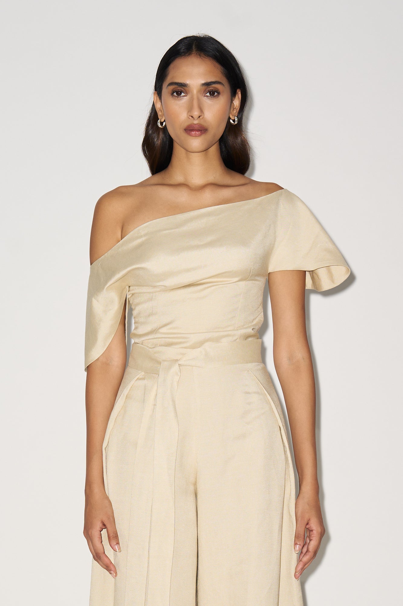 Beige linen bardot top