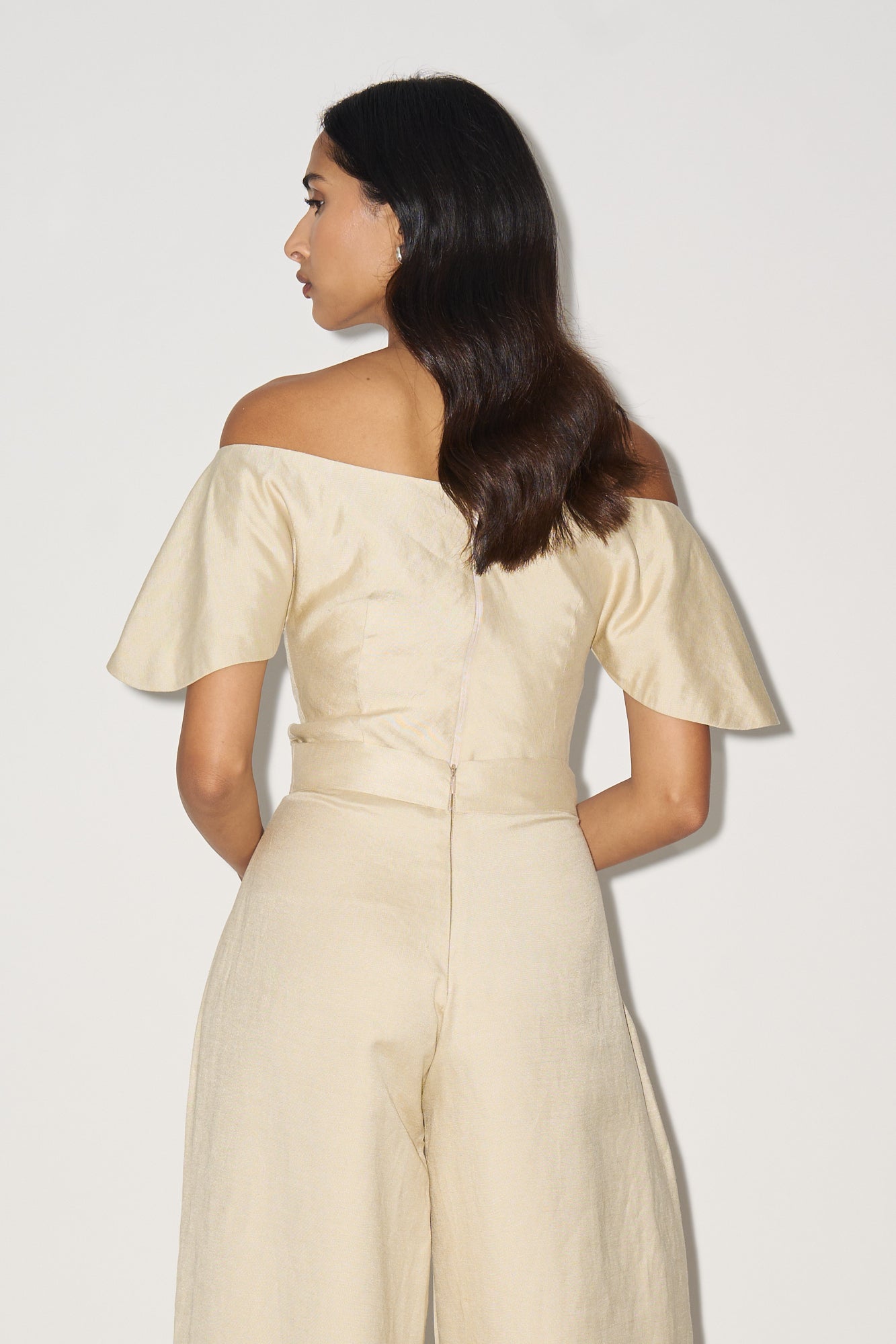 Beige linen bardot top