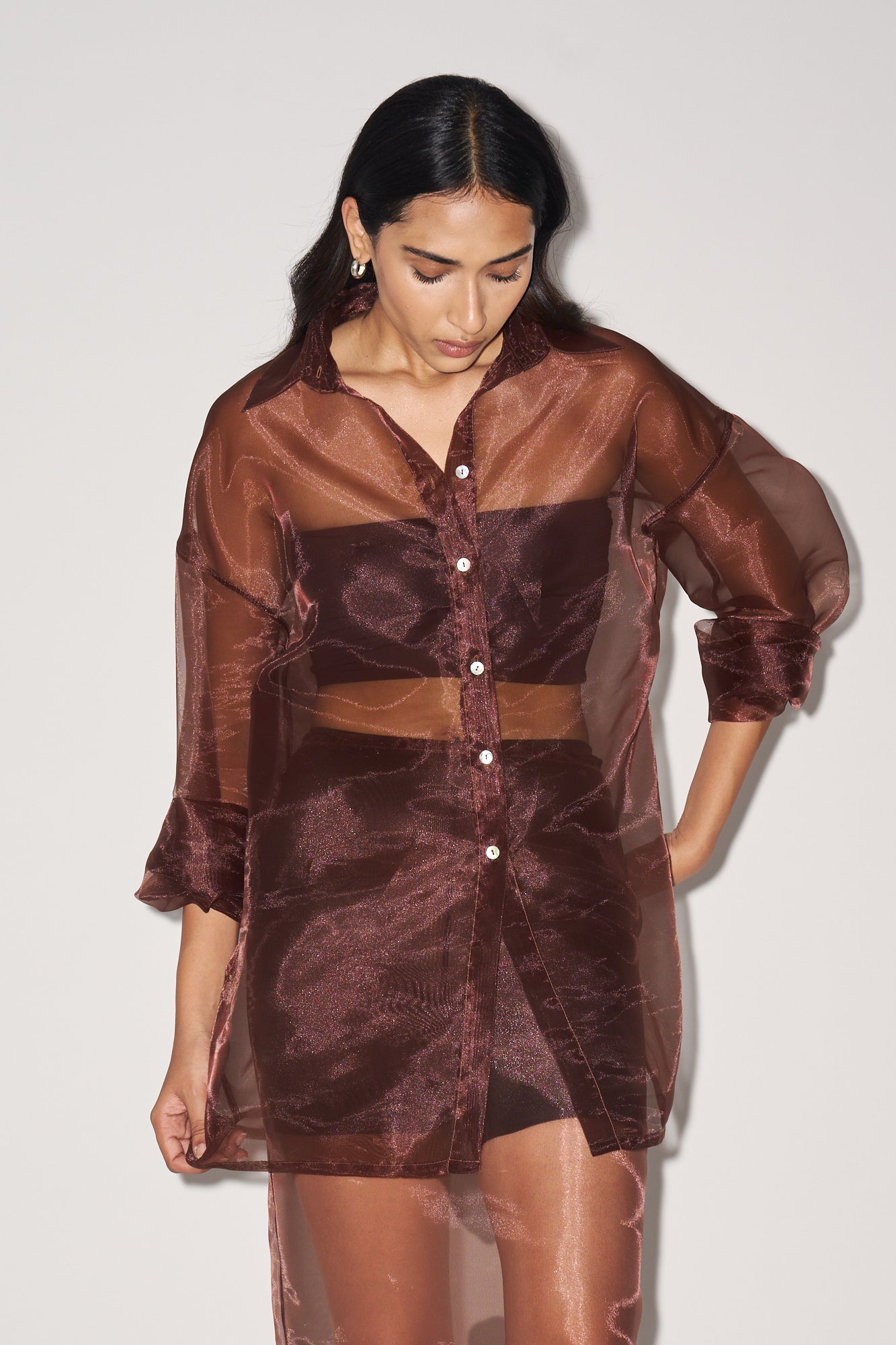 Brown organza shirt