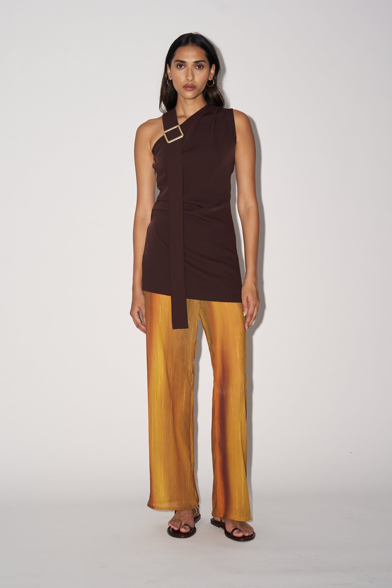 Brown asymmetric top with buckle