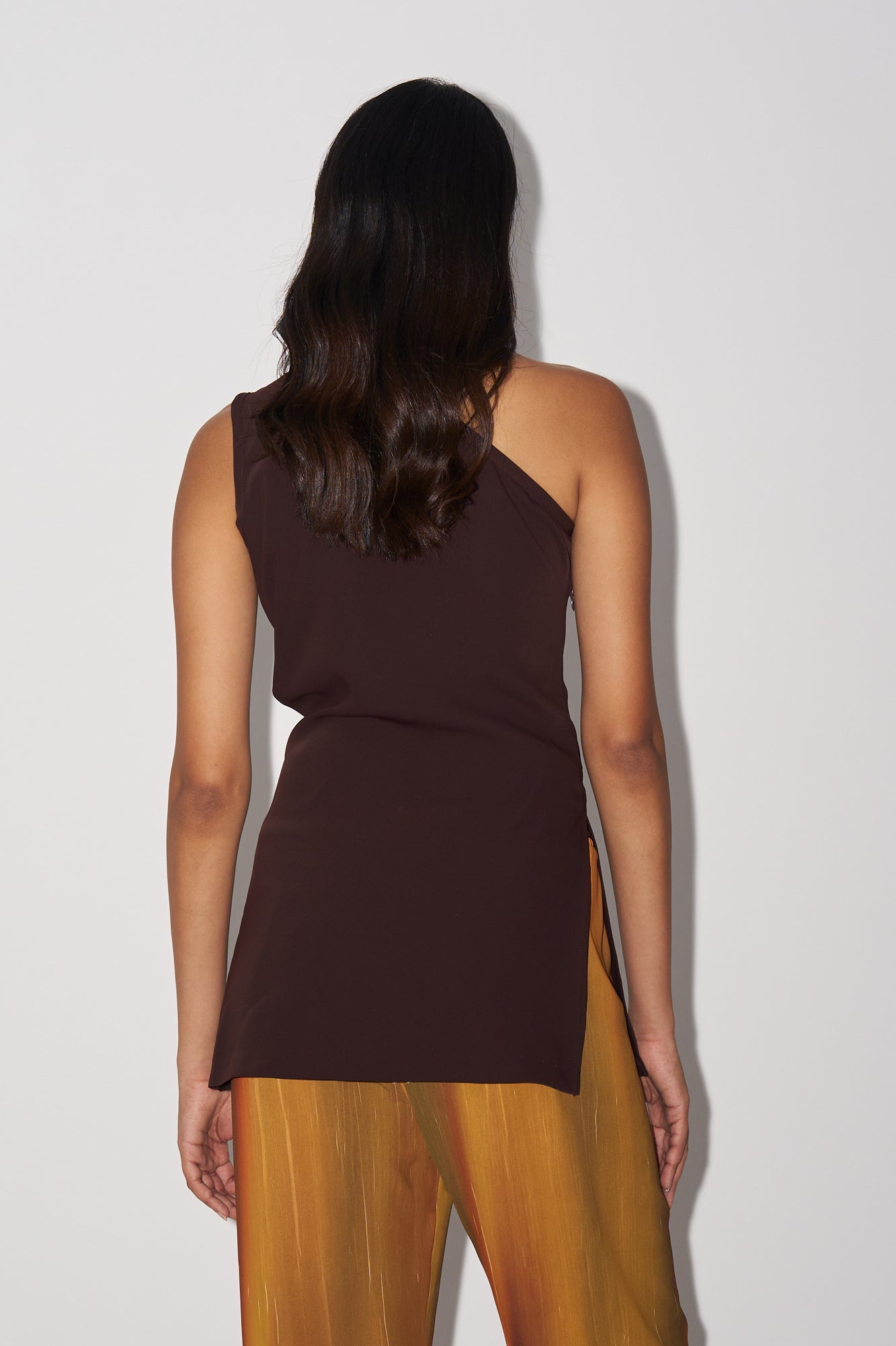 Brown asymmetric top with buckle