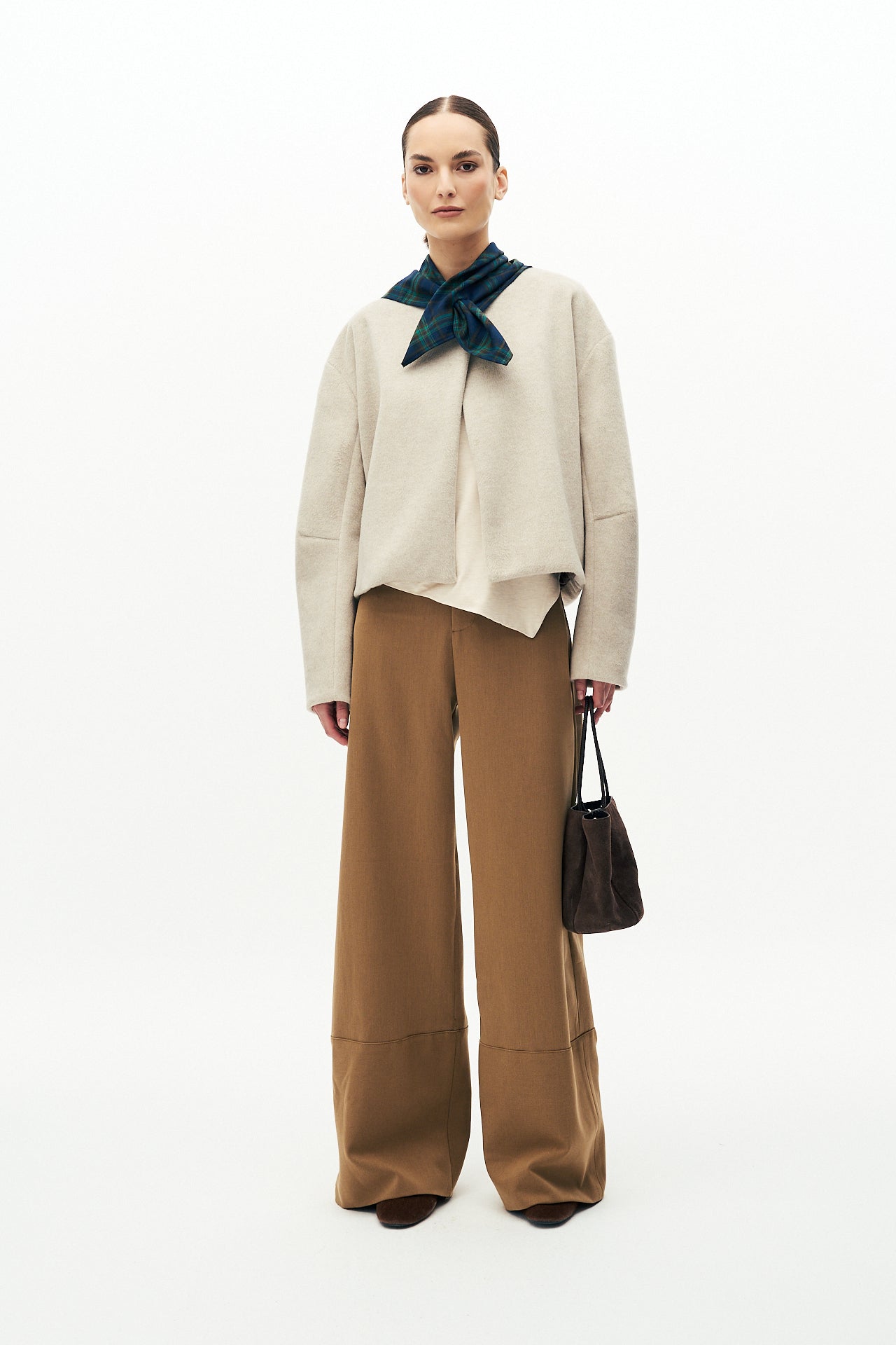 Twill wide leg trousers