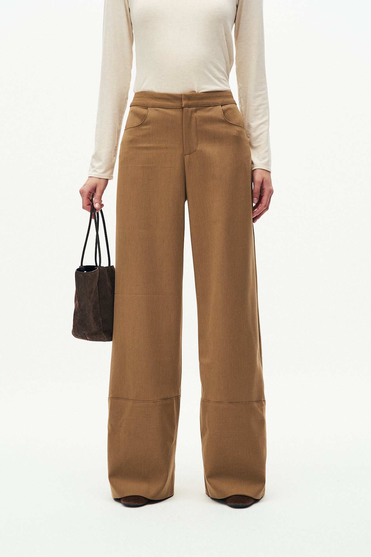 Twill wide leg trousers