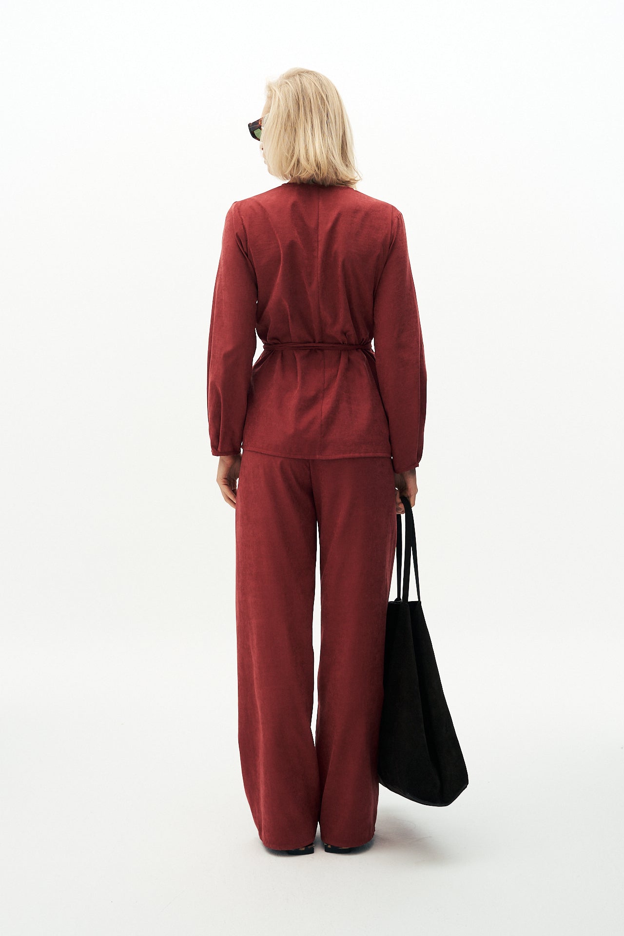 Red textured trousers