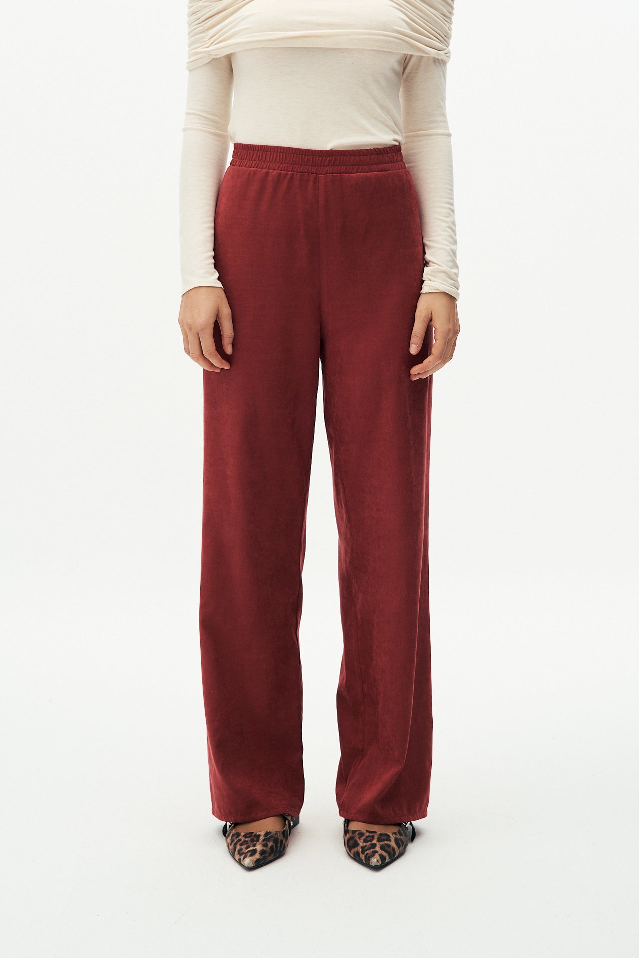 Red textured trousers