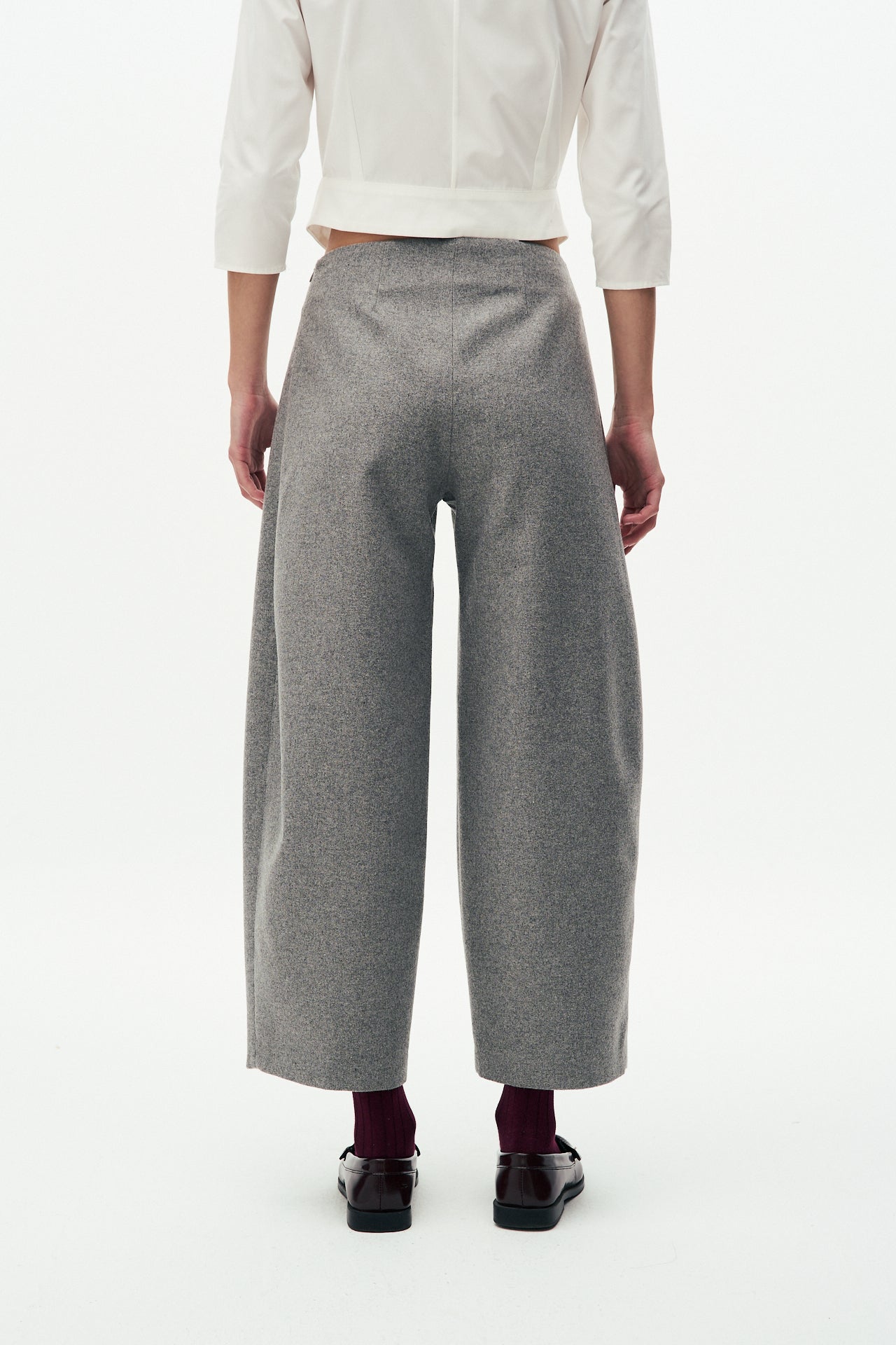 Wool blend barrel trousers