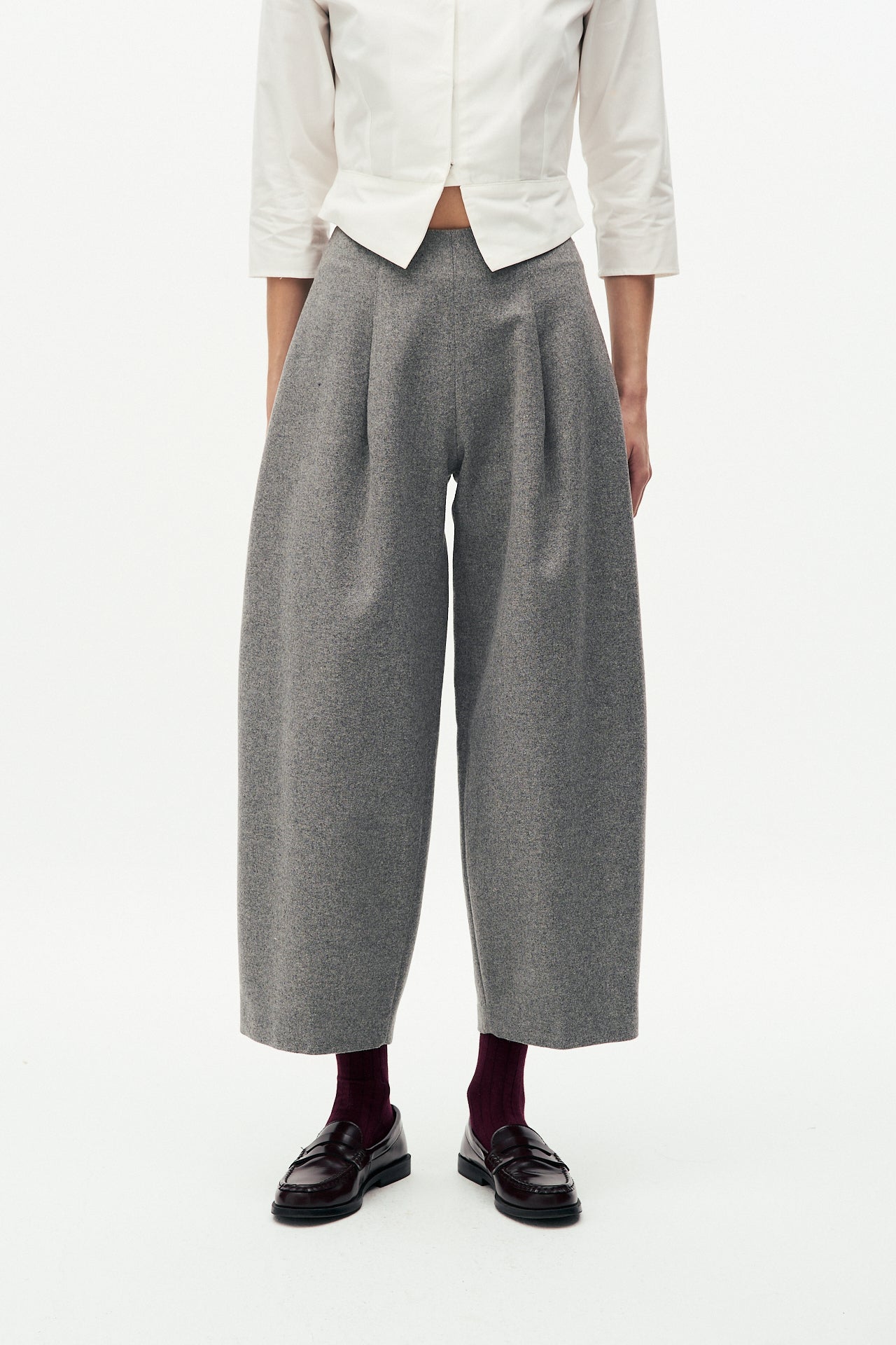 Wool blend barrel trousers