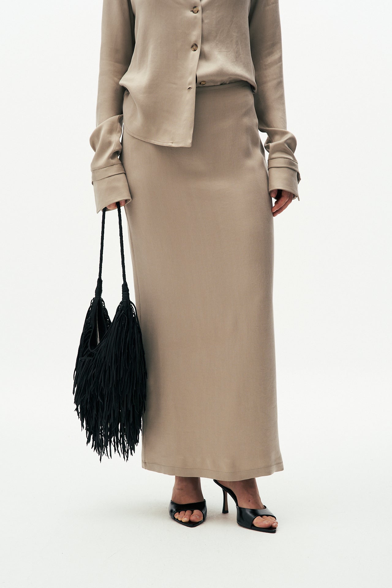 Cupro silk long skirt