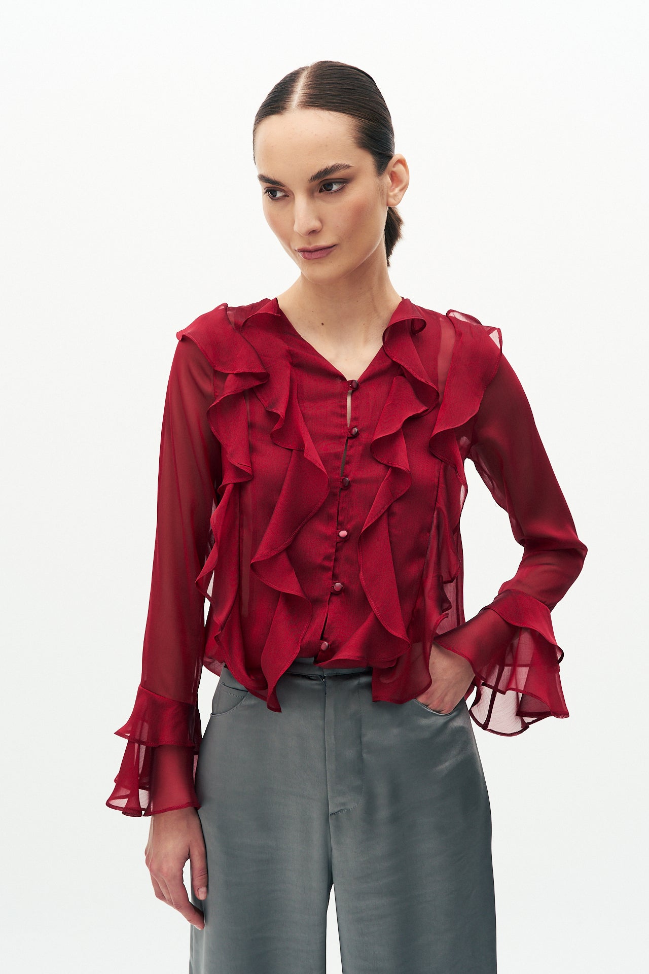 Flowing ruffles blouse