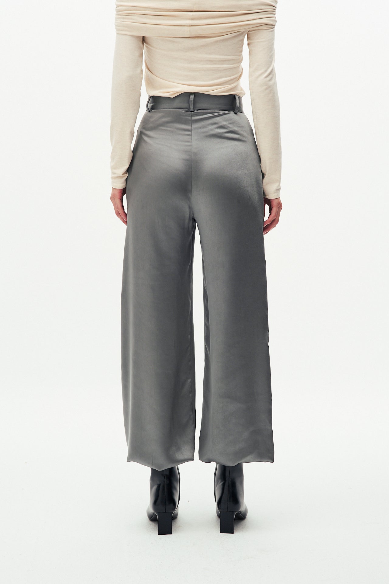 Silver satin trousers