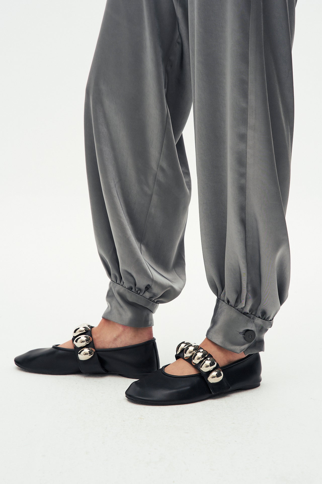 Silver satin trousers