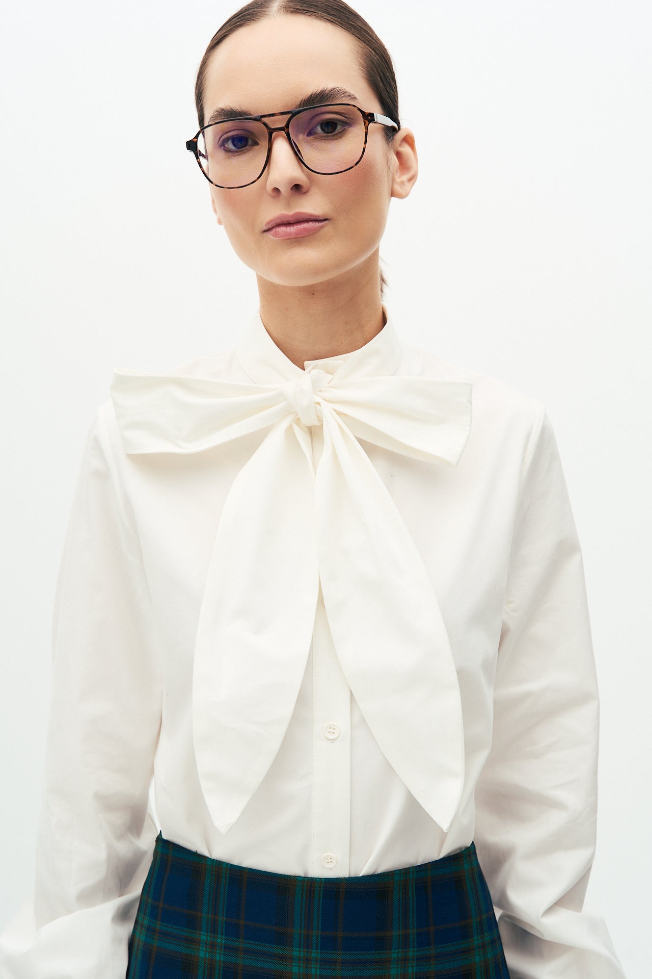 Cotton taffeta bow shirt
