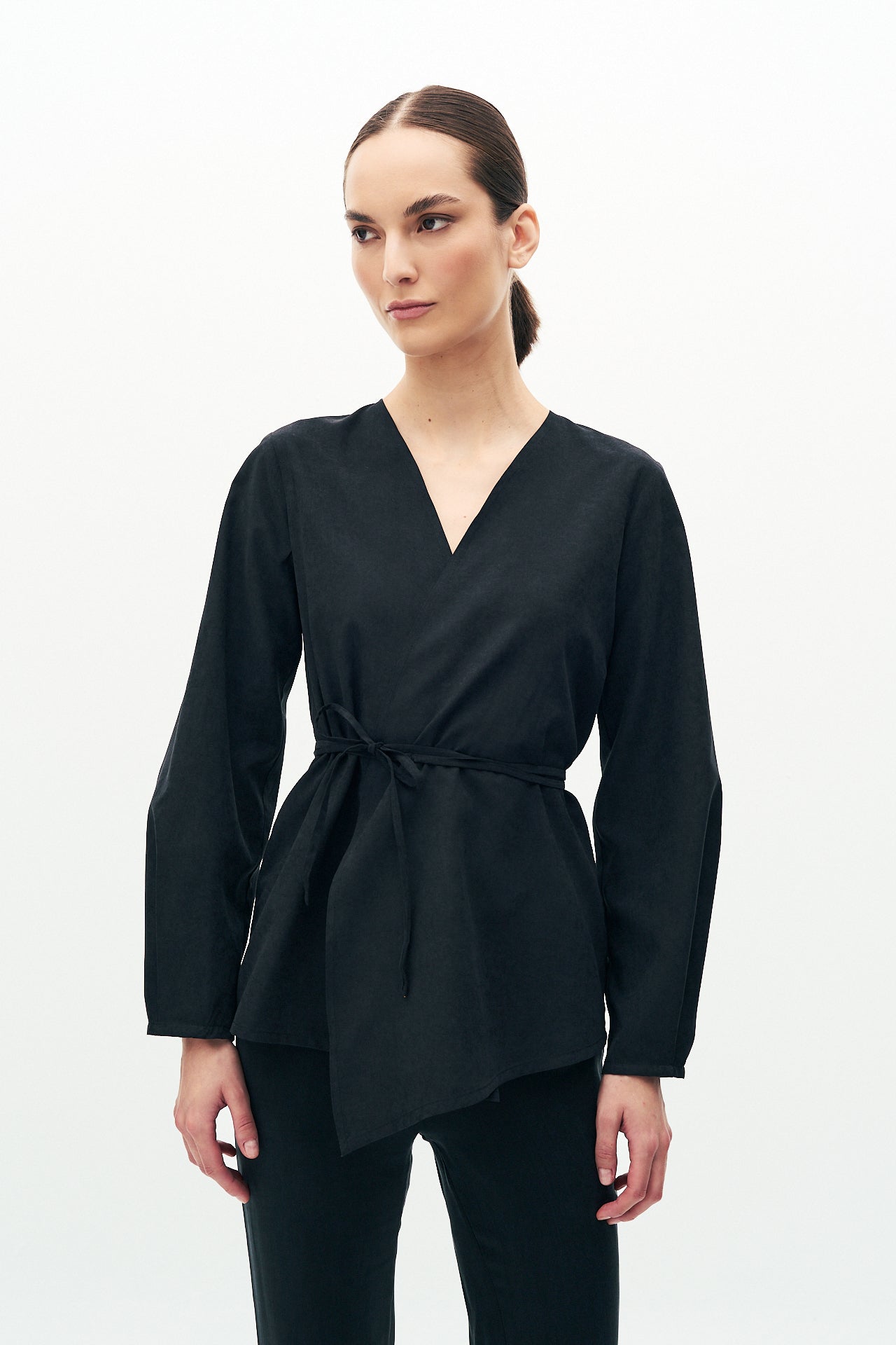 Black textured blouse with tie