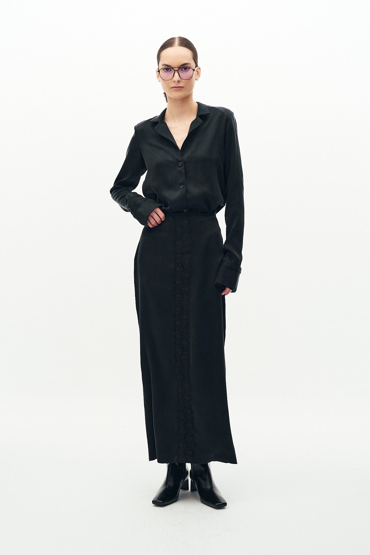 Cupro silk long skirt