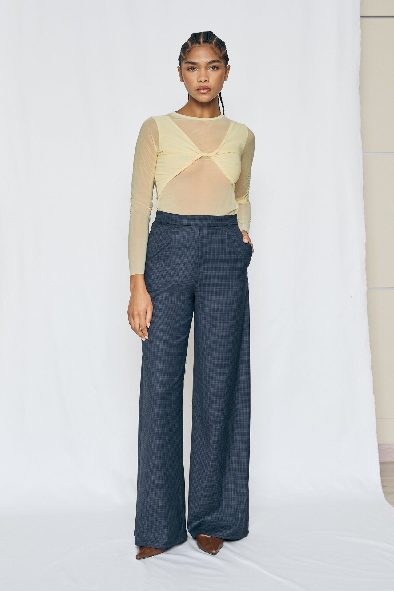 Check wide leg trousers