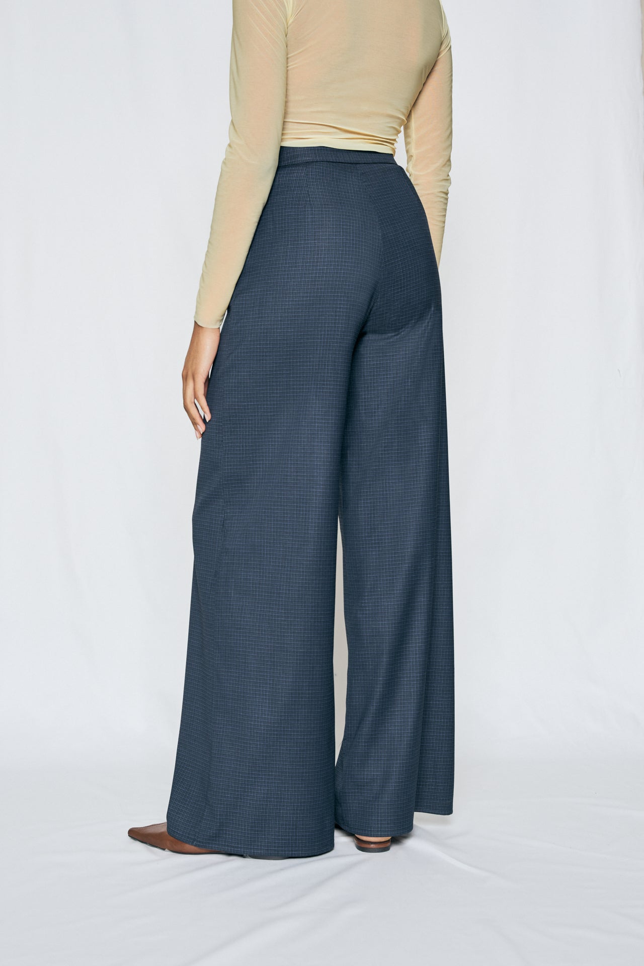 Check wide leg trousers