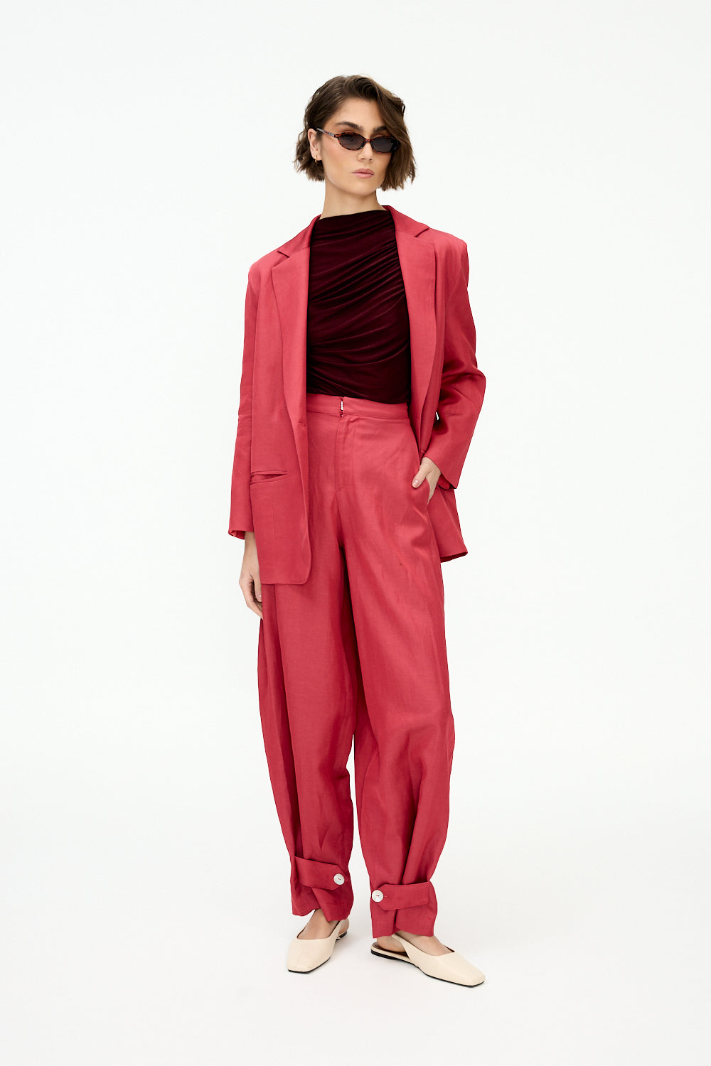 Strawberry red linen blazer