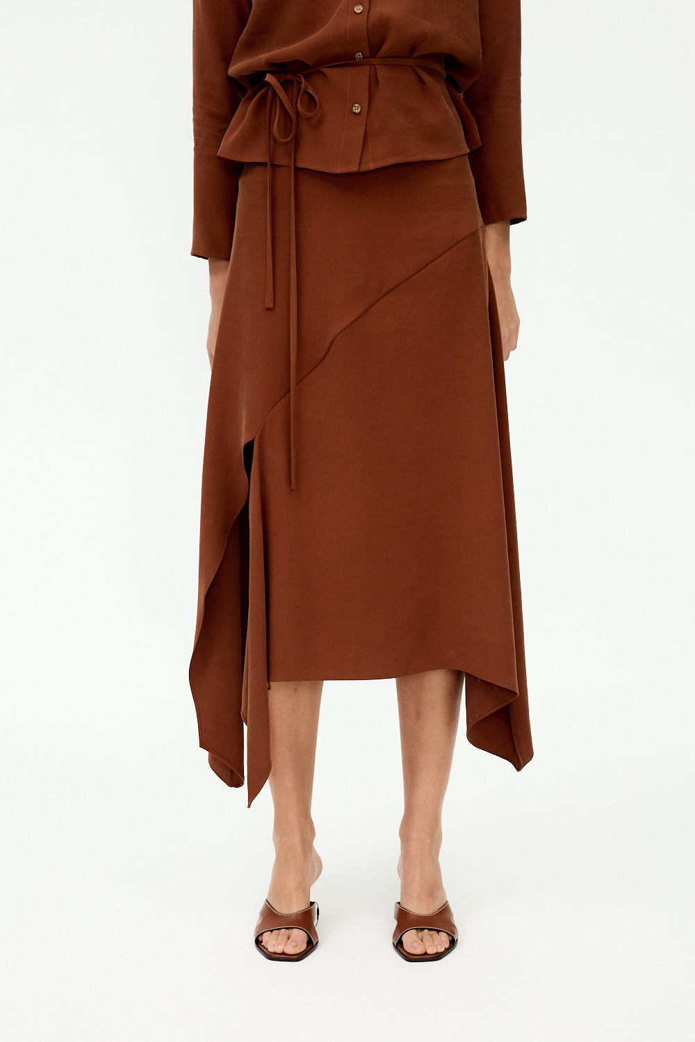 Brown lyocell asymmetric skirt