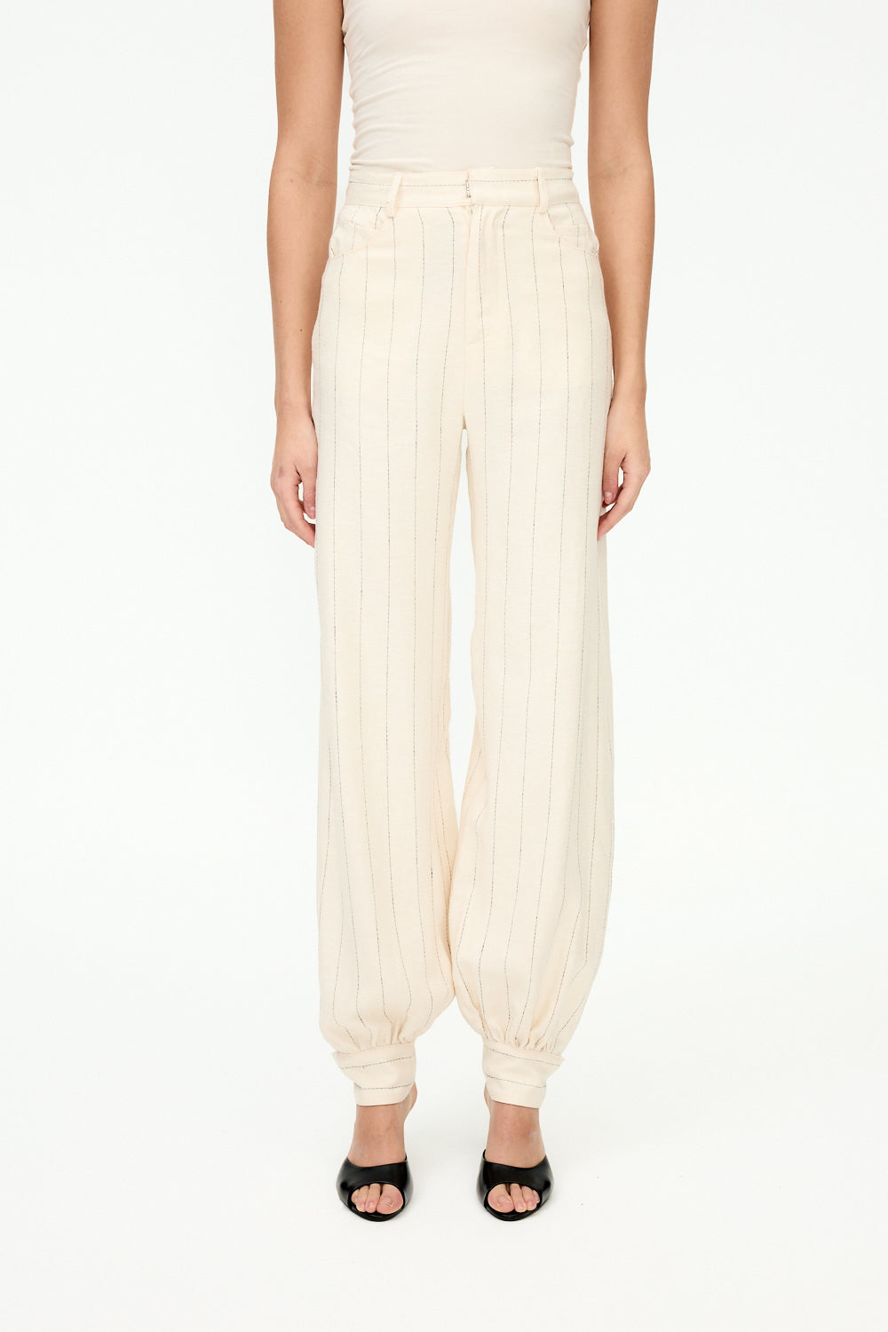 White pinstripe balloon trousers