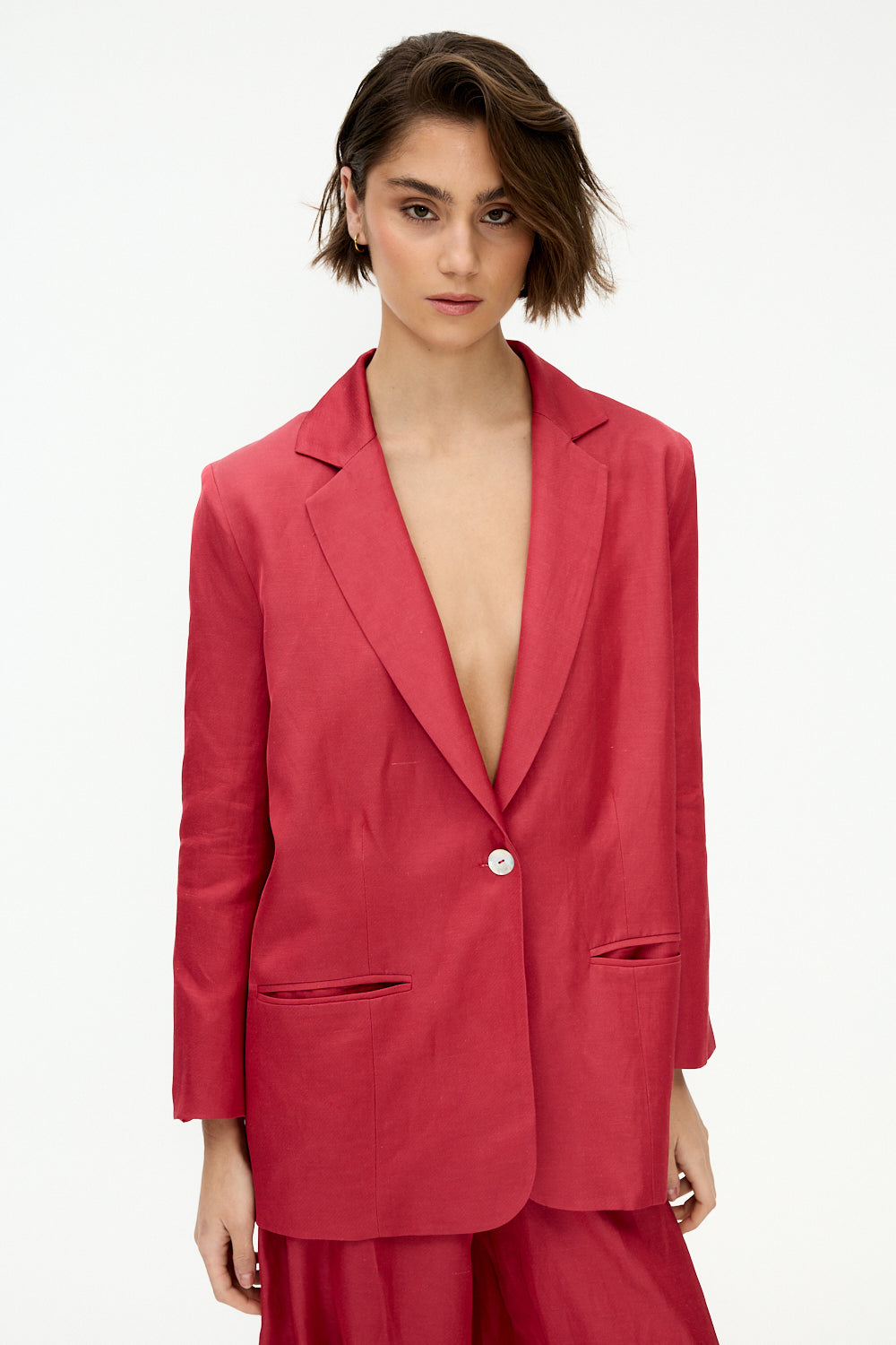 Strawberry red linen blazer