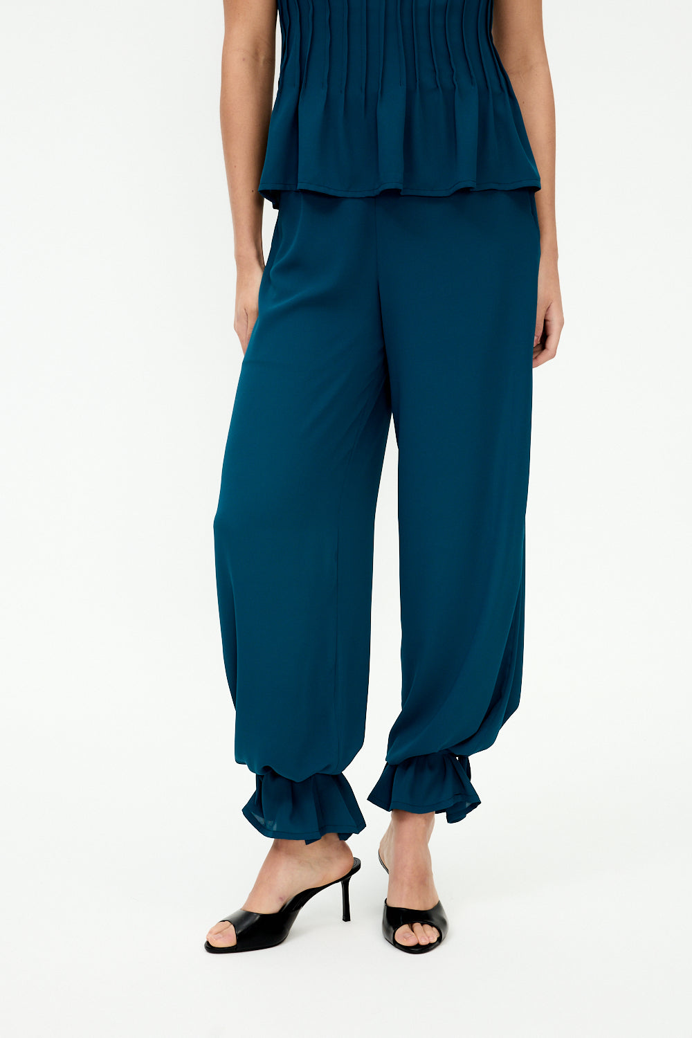 Pantalones globo de georgette verde azulado