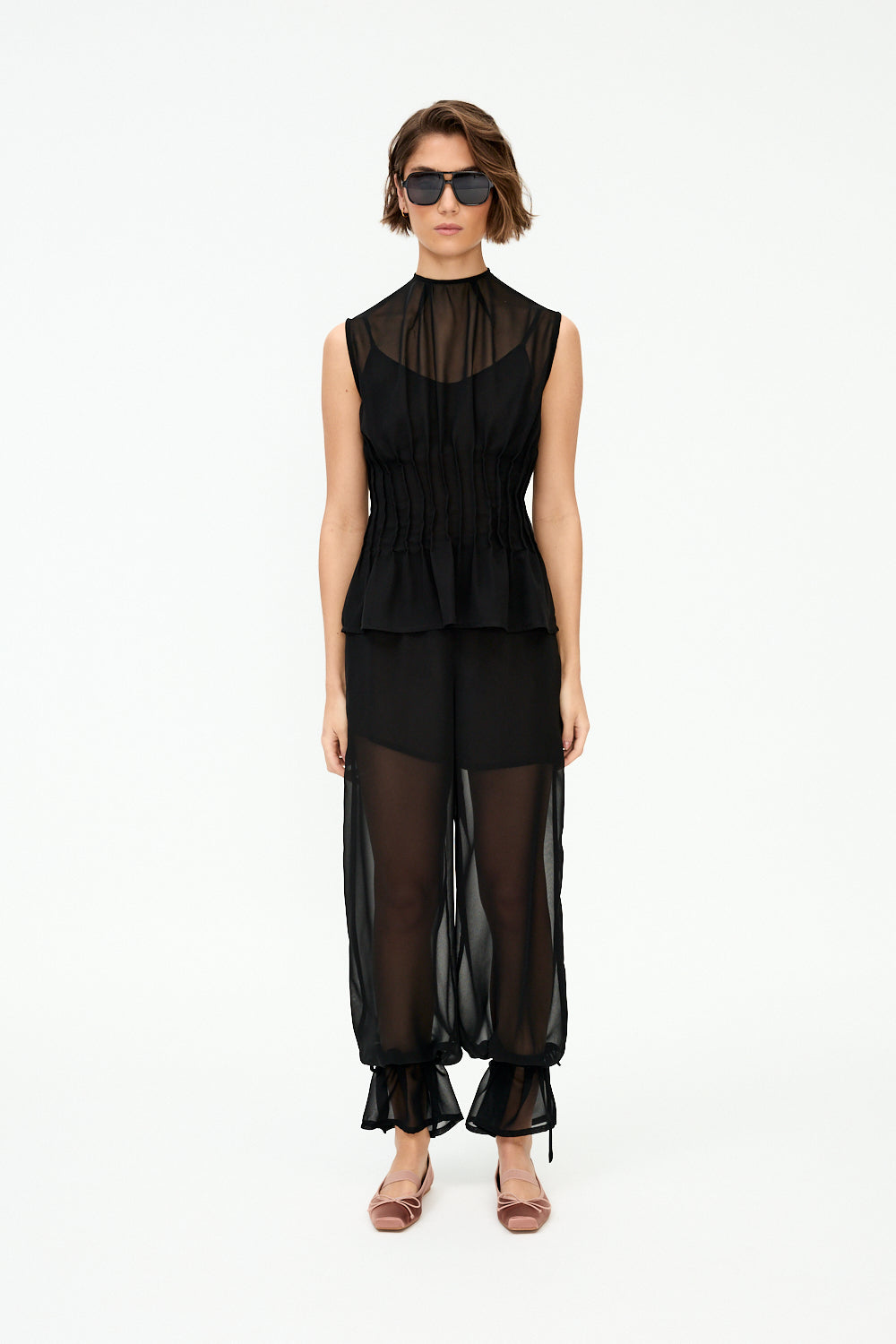 Black georgette balloon trousers