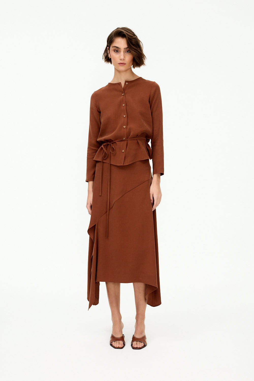 Brown lyocell asymmetric skirt