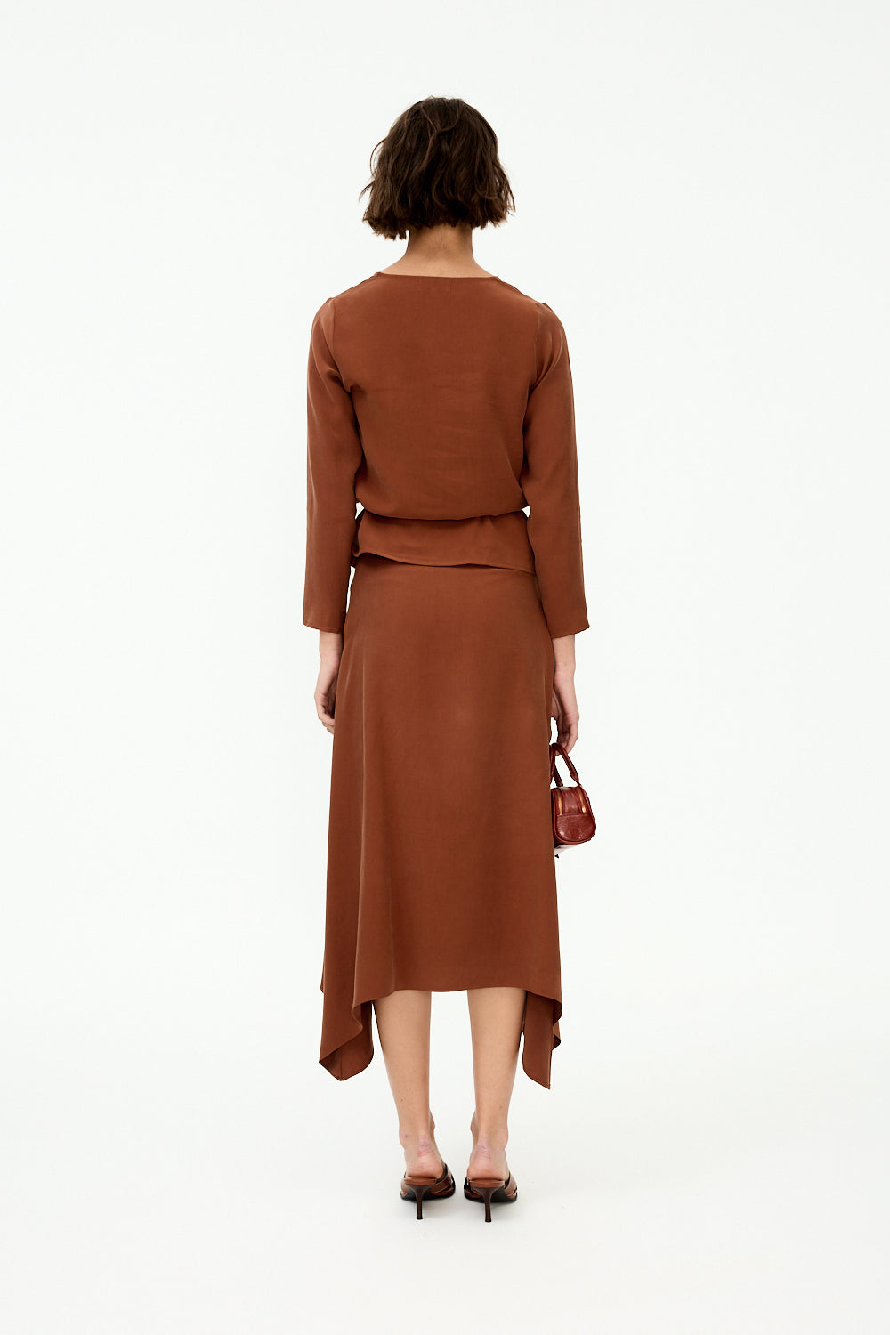 Brown lyocell asymmetric skirt