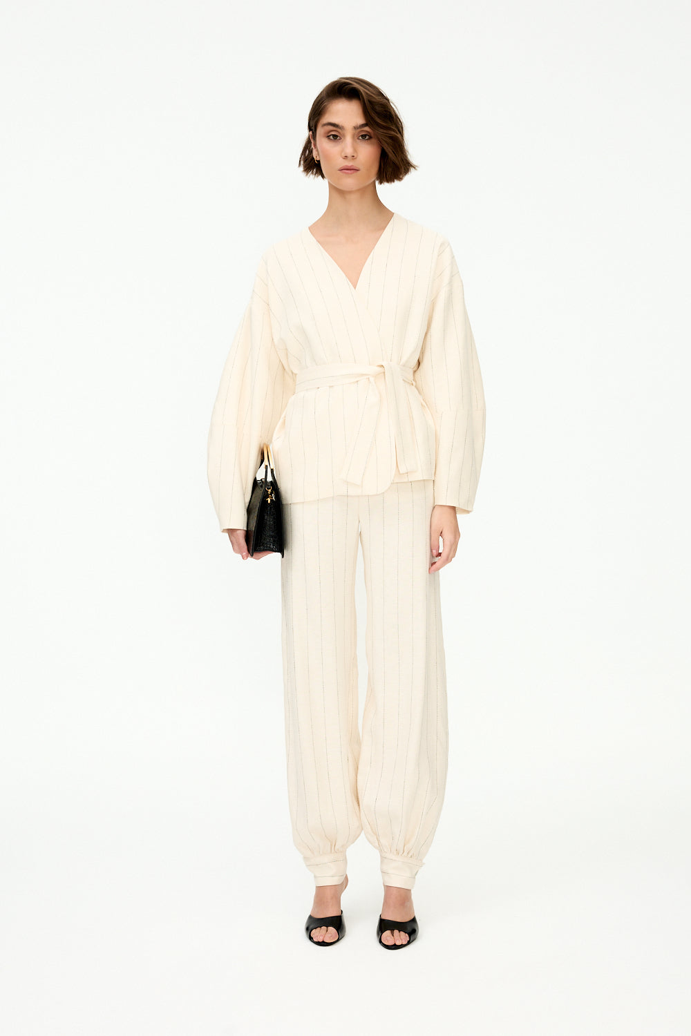 White pinstripe balloon trousers
