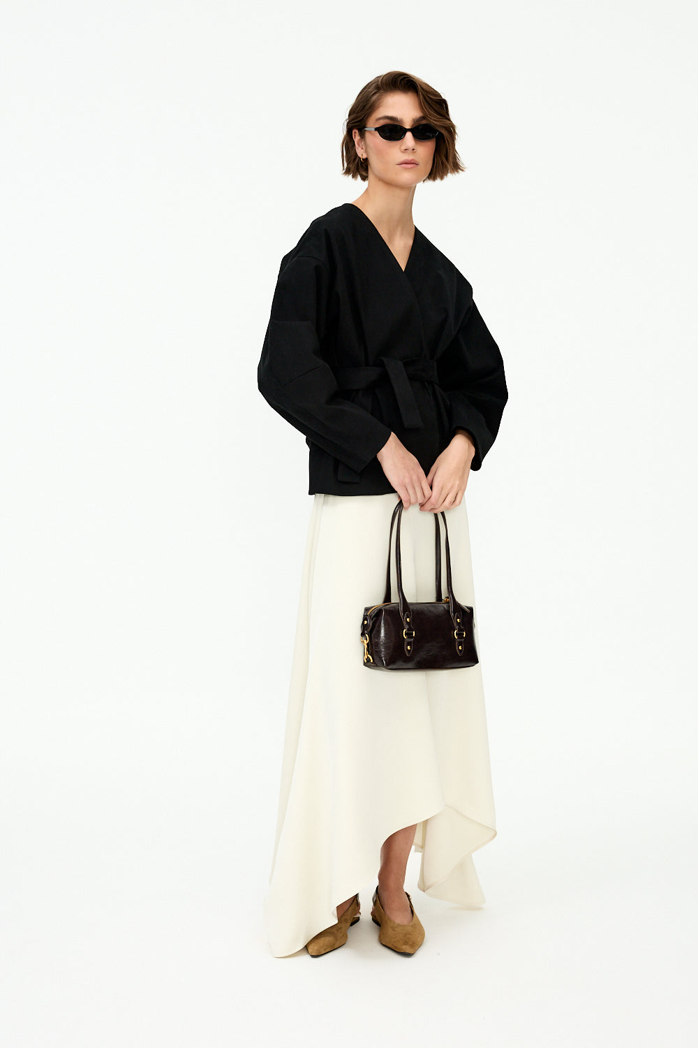 White satin asymmetric skirt