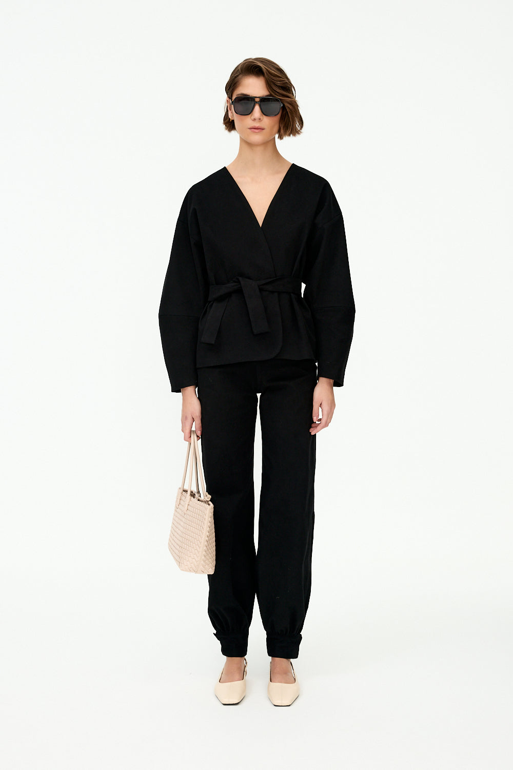 Black twill balloon trousers